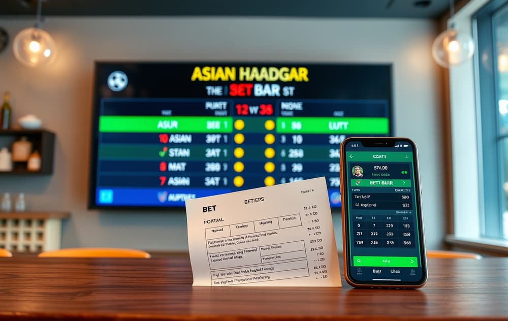 Asian handicap odds på en resultattavle med mobil og bettingskjema