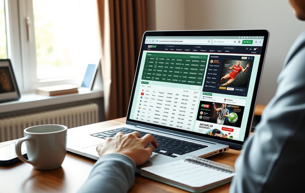 Person som sammenligner odds fra flere bettingsider på en bærbar PC