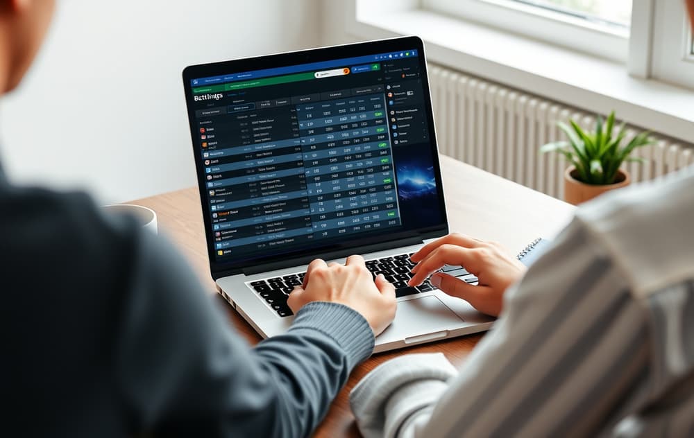 En person som sammenligner odds på nye bettingsider på en laptop.