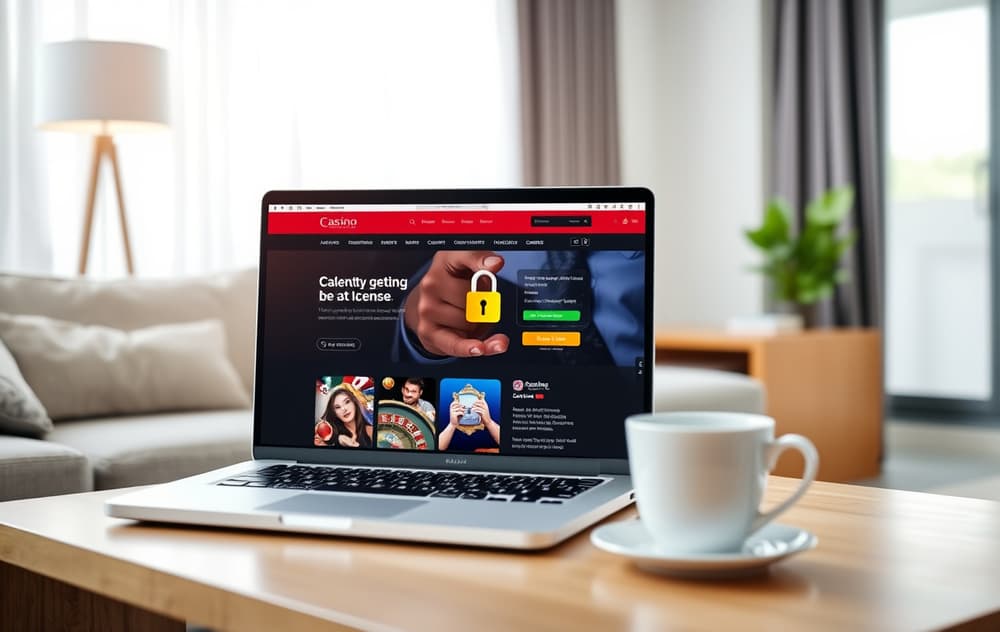 Trygt casino med lisens og SSL-sikkerhet på laptop