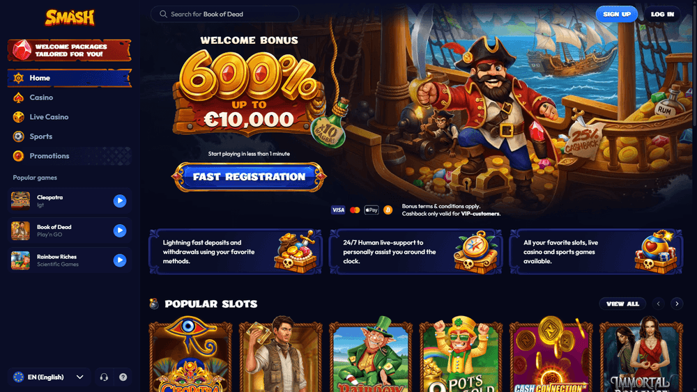 Smash Casino anmeldelse – skjermbilde fra nettsiden