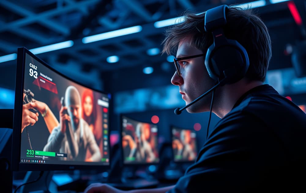 Profesjonell eSport-spiller foran skjerm med oddsvisning