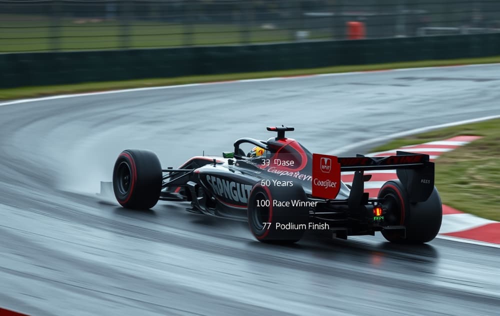 Formel 1-bil på våt bane med odds-overlay for live-betting