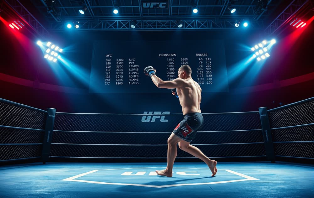 UFC-oktogon med fighter og oddslinjer i bakgrunnen